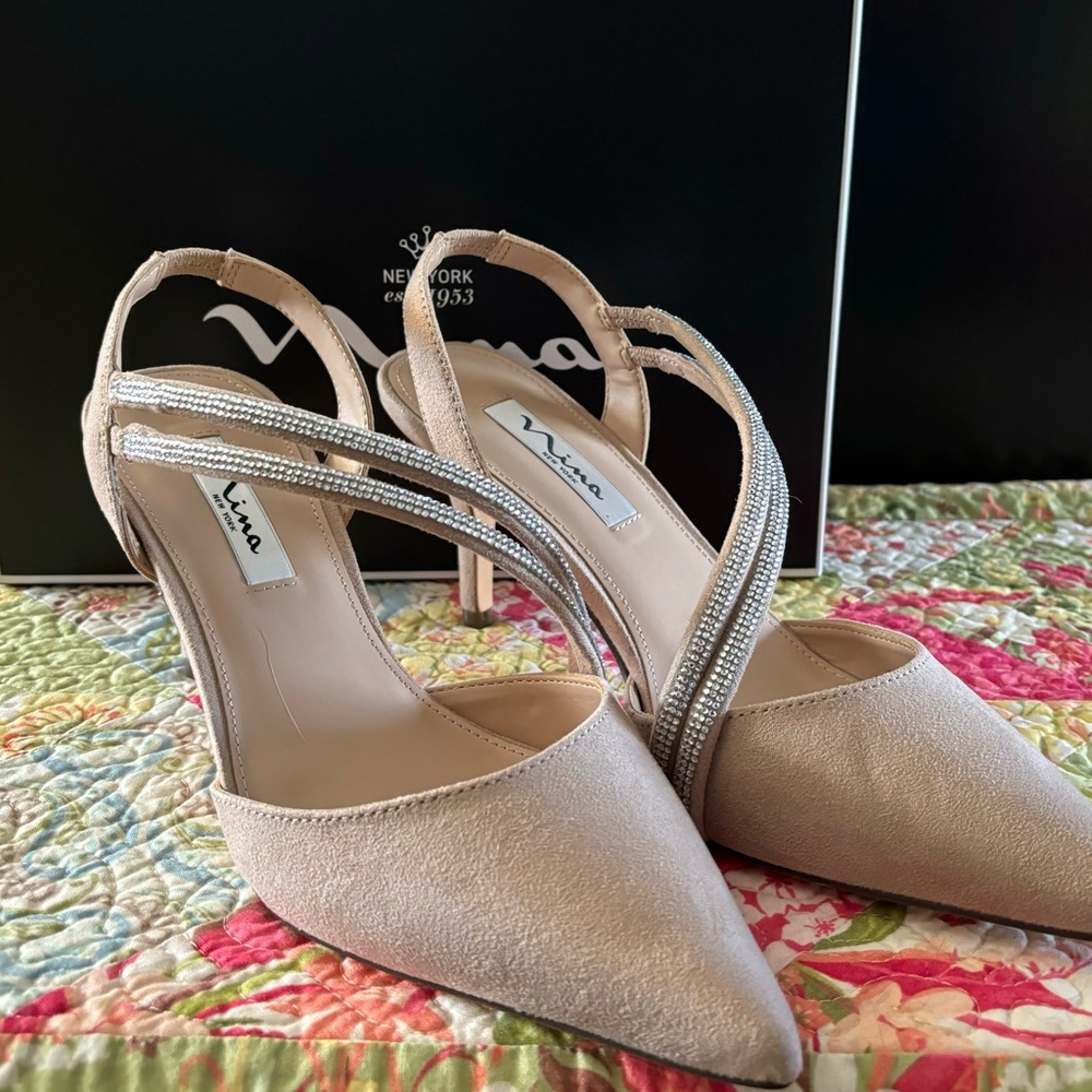Nina Tansy Beige Suede Heels